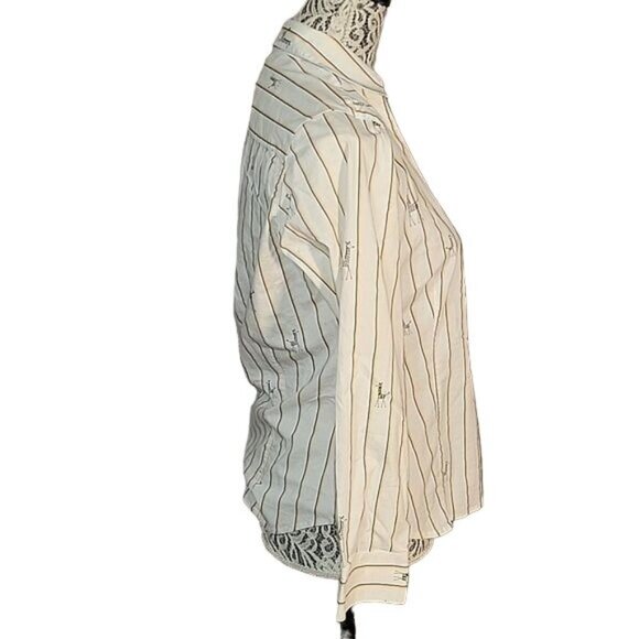 CHICO'S Womens Button-Up Giraffe Stripe Shirt With Embroidered Details Size M - Picture 4 of 5